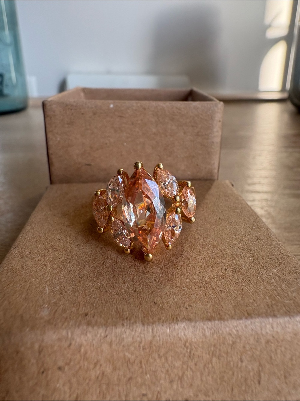 Gold-Tone Peach Crystal Cluster Statement Ring - Women Jewelry